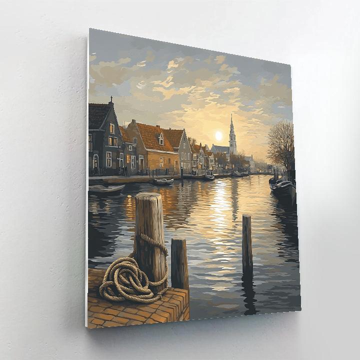 Johannes Vermeer Inspired Delft Canal Moon Reflection With Quiet Quay paint by number