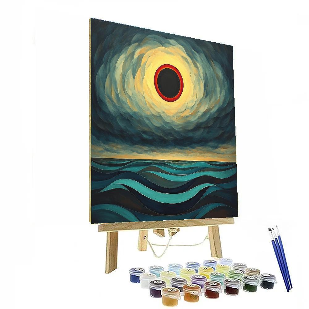 Edvard Munch Inspired Eclipse Blooming Across Storm Clouds paint by color