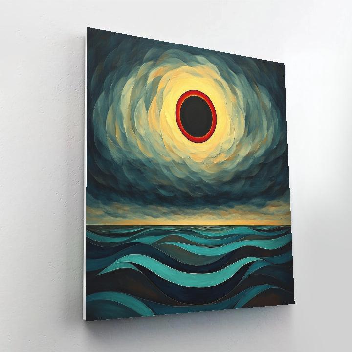 Edvard Munch Inspired Eclipse Blooming Across Storm Clouds paint by color