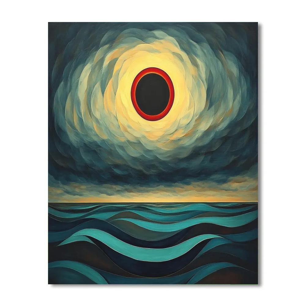 Edvard Munch Inspired Eclipse Blooming Across Storm Clouds paint by color