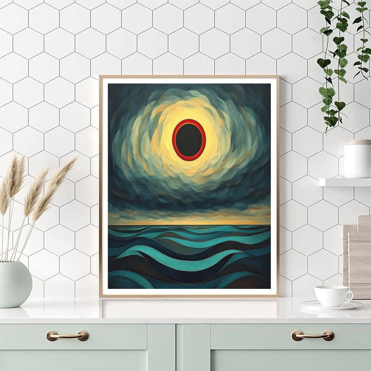 Edvard Munch Inspired Eclipse Blooming Across Storm Clouds paint by color