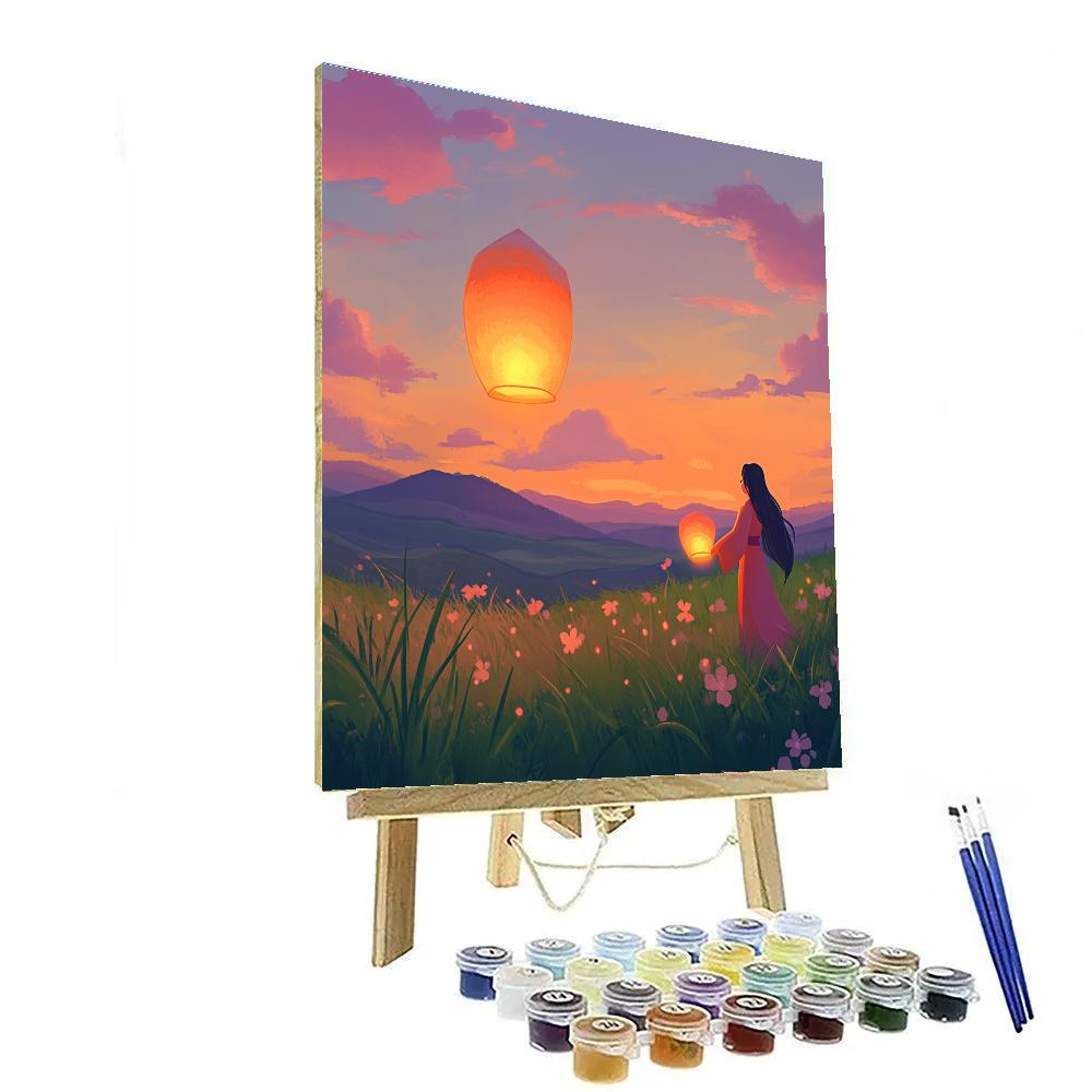 Mulan Lantern Meadow Evening Disney Inspired paint by number