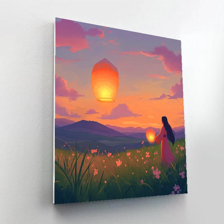 Mulan Lantern Meadow Evening Disney Inspired paint by number