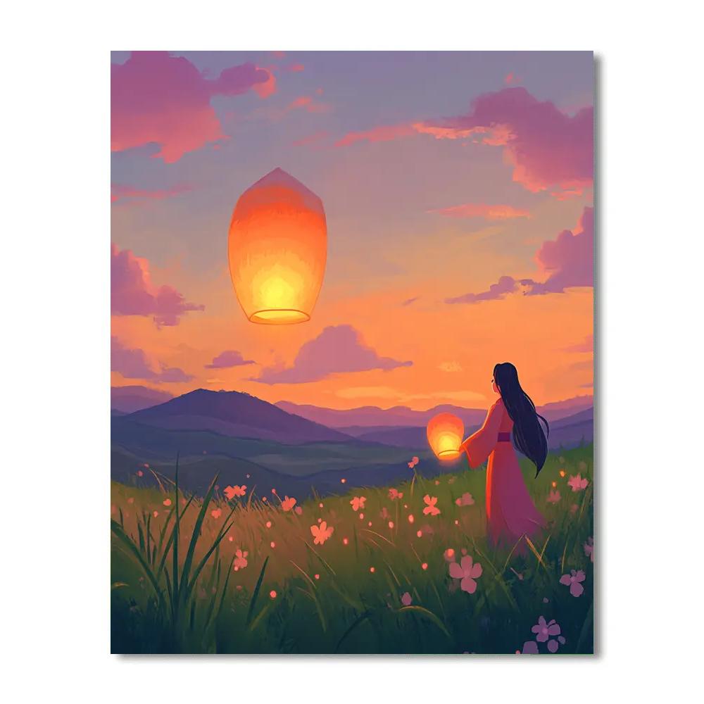 Mulan Lantern Meadow Evening Disney Inspired paint by number