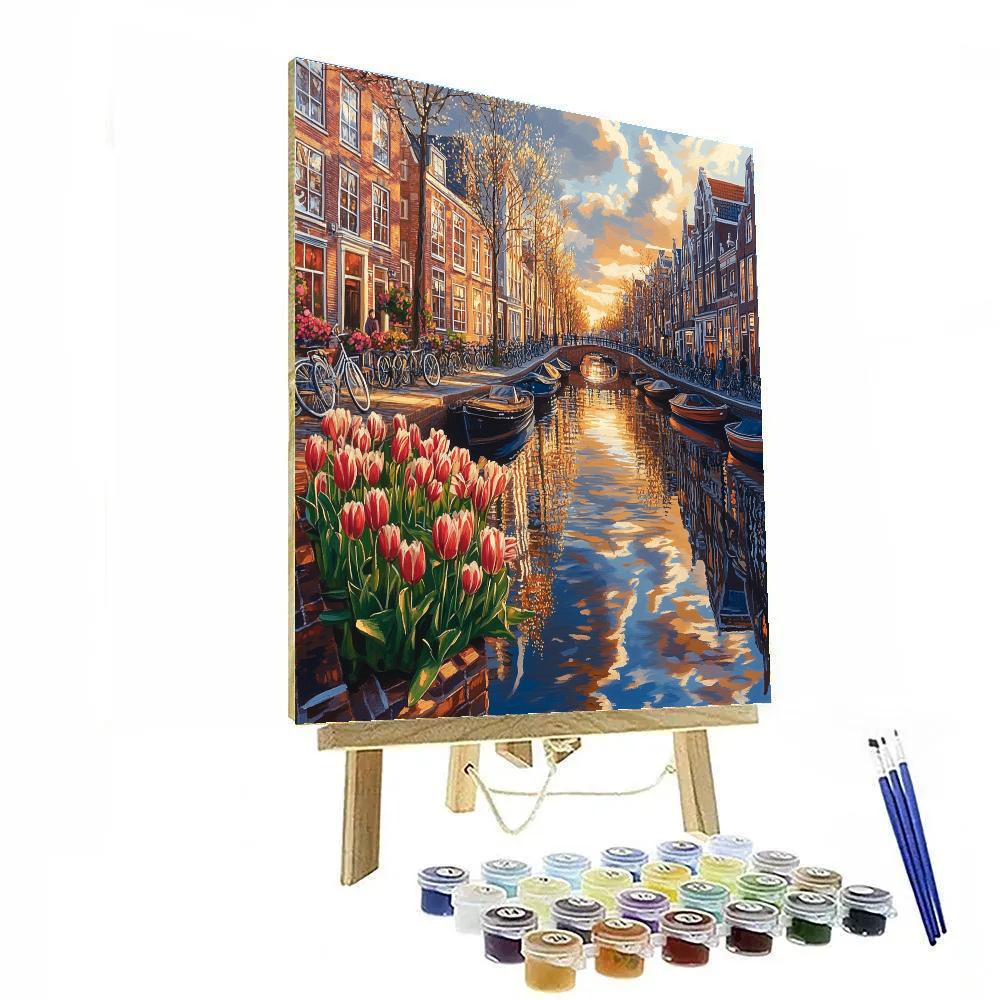 Canal Side Bicycles And Brick Warehouses In The Jordaan Amsterdam Netherlands paint by number
