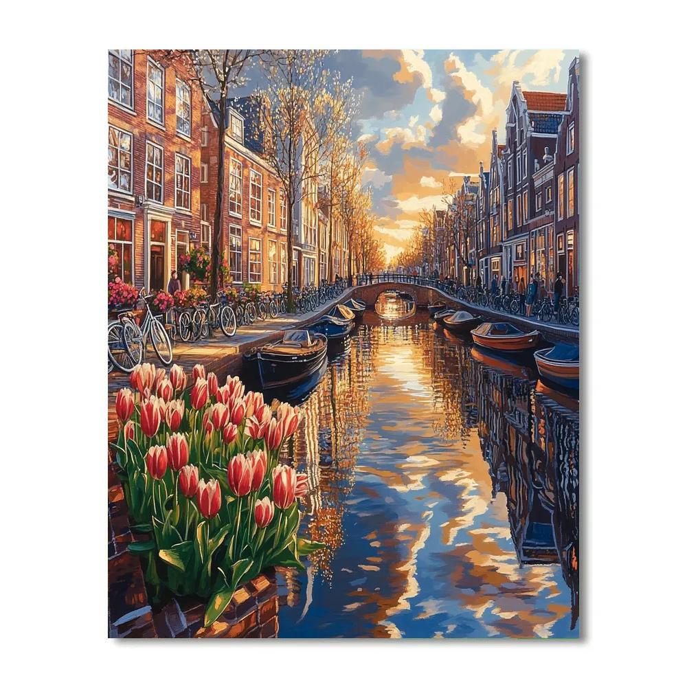 Canal Side Bicycles And Brick Warehouses In The Jordaan Amsterdam Netherlands paint by number