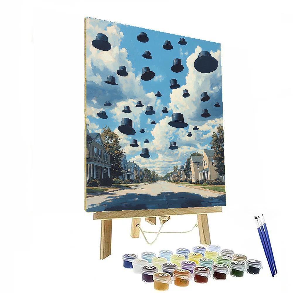René Magritte Inspired Floating Bowler Hat Rain Painting by numbers kit