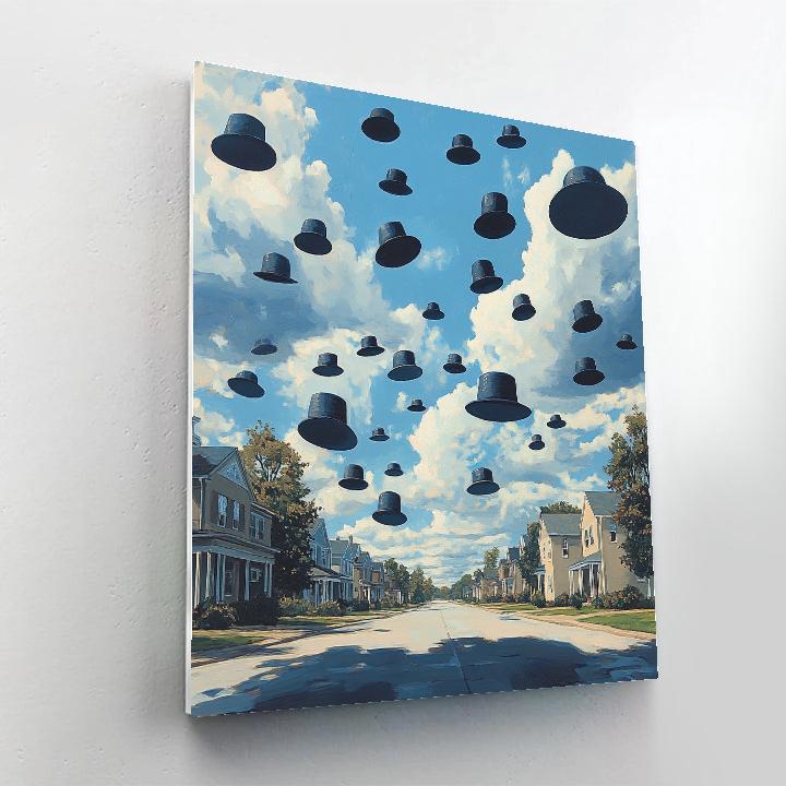 René Magritte Inspired Floating Bowler Hat Rain Painting by numbers kit