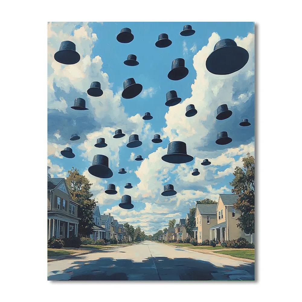 René Magritte Inspired Floating Bowler Hat Rain Painting by numbers kit
