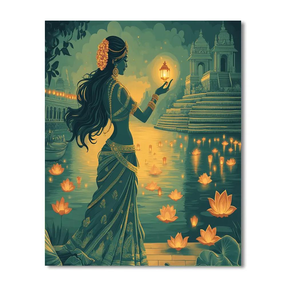 Sky Lantern Procession With Lakshmi Blessing DIY paint by numbers