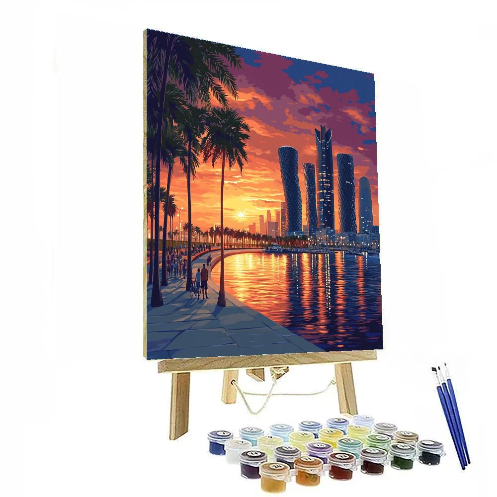 Sunset Over The Corniche With City Towers Doha Qatar Paint by numbers art