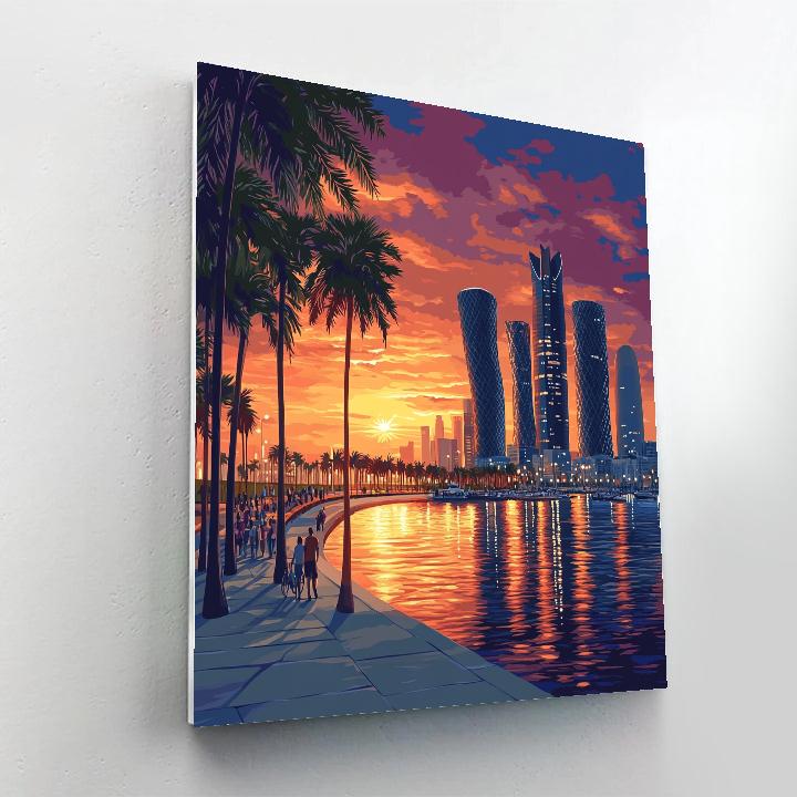 Sunset Over The Corniche With City Towers Doha Qatar Paint by numbers art