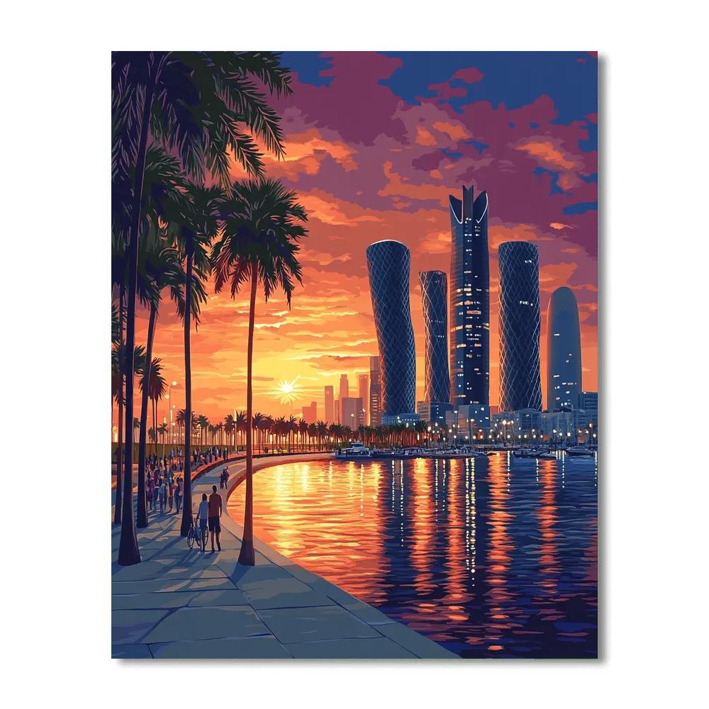 Sunset Over The Corniche With City Towers Doha Qatar Paint by numbers art
