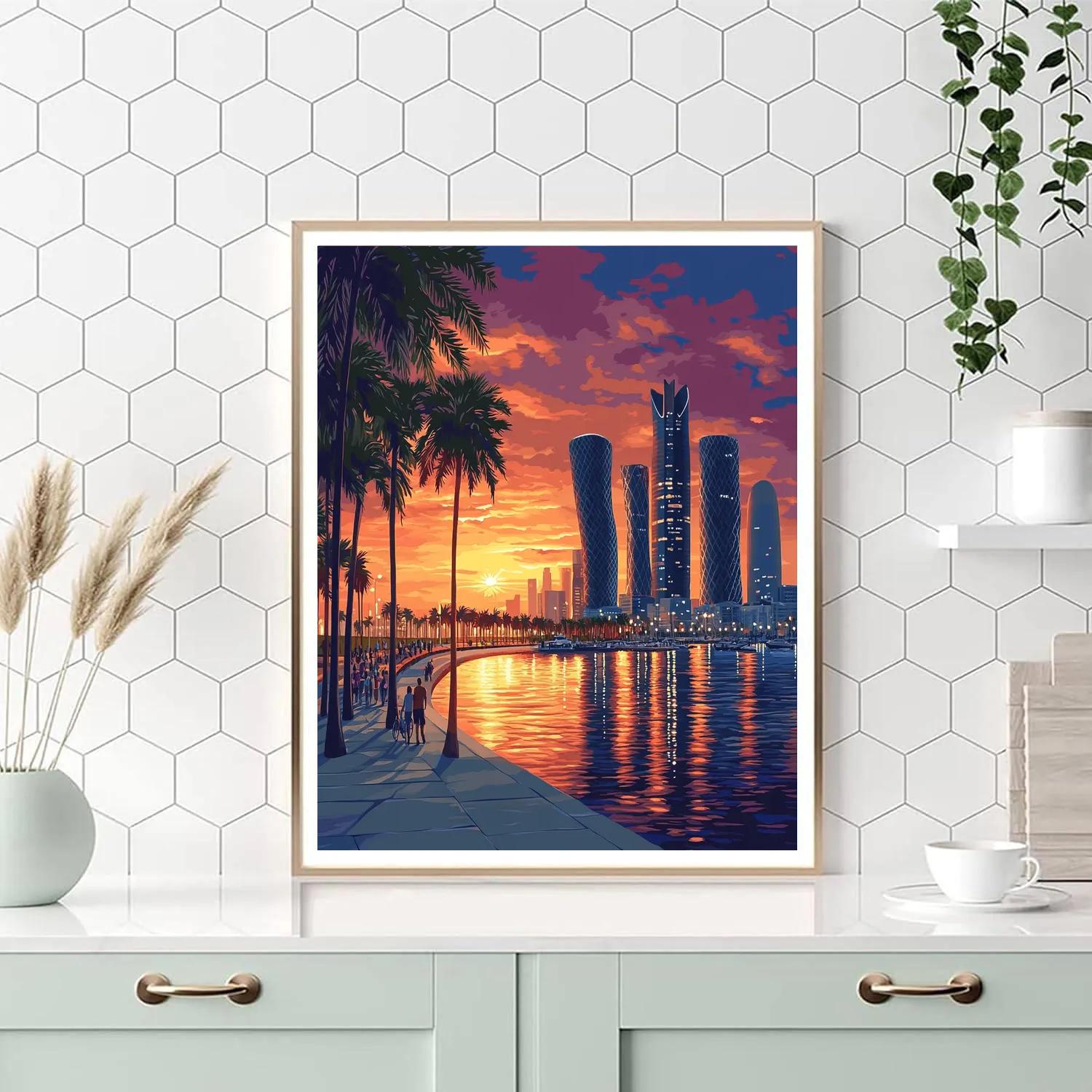 Sunset Over The Corniche With City Towers Doha Qatar Paint by numbers art