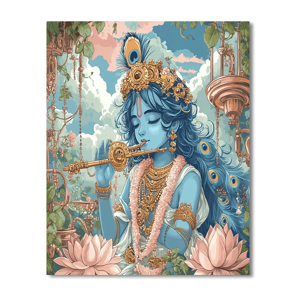 Krishna In The Clockwork Lotus Garden Paint by numbers kits