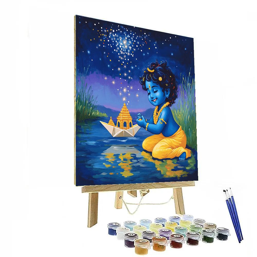 Krishna Guiding The Paper Boat Constellation paint by numbers