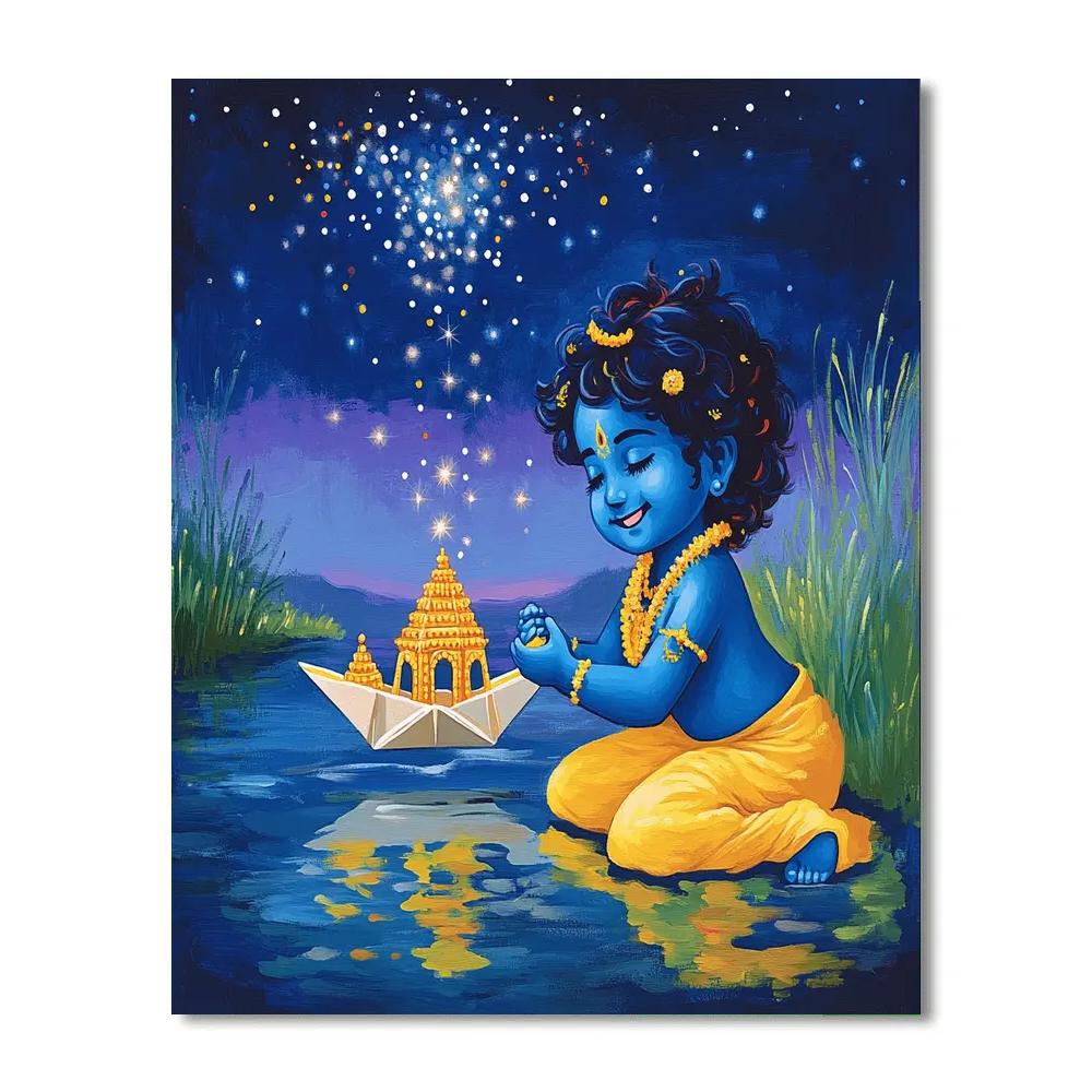 Krishna Guiding The Paper Boat Constellation paint by numbers