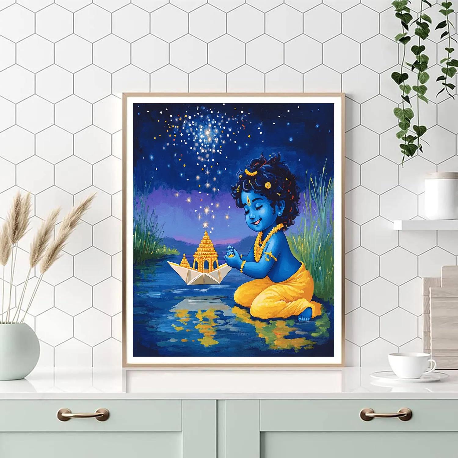 Krishna Guiding The Paper Boat Constellation paint by numbers