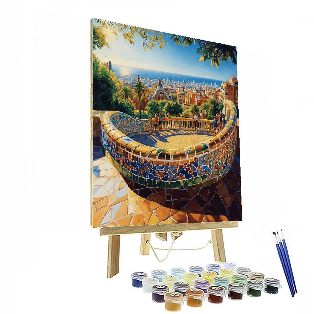 Terraced Viewpoint At Park Guell Barcelona Spain Numbered painting kits
