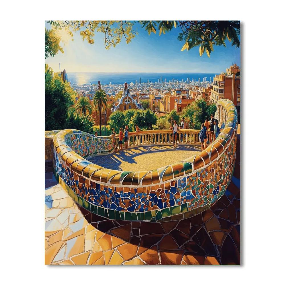 Terraced Viewpoint At Park Guell Barcelona Spain Numbered painting kits