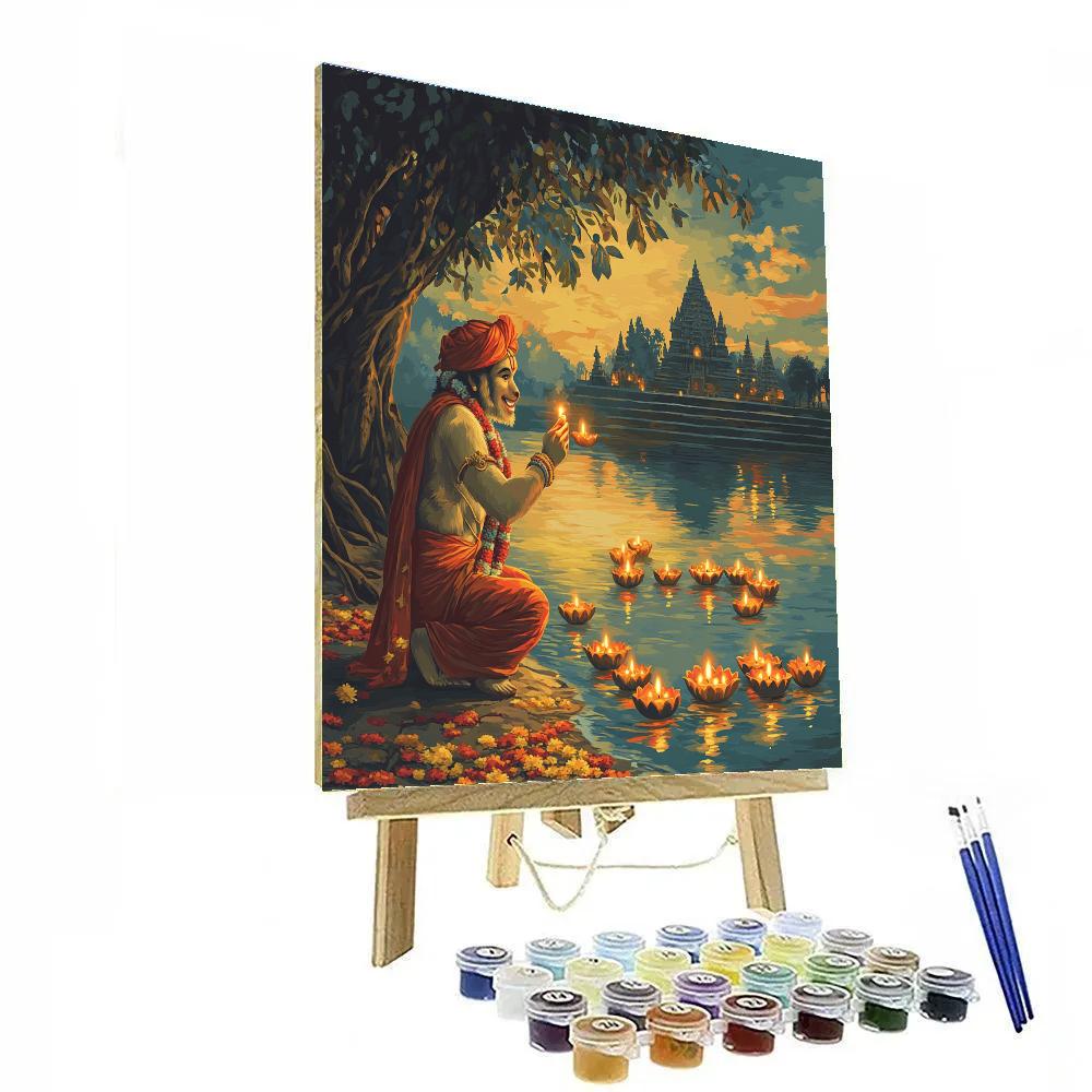 Riverbank Lanterns With Hanuman Blessing Number painting
