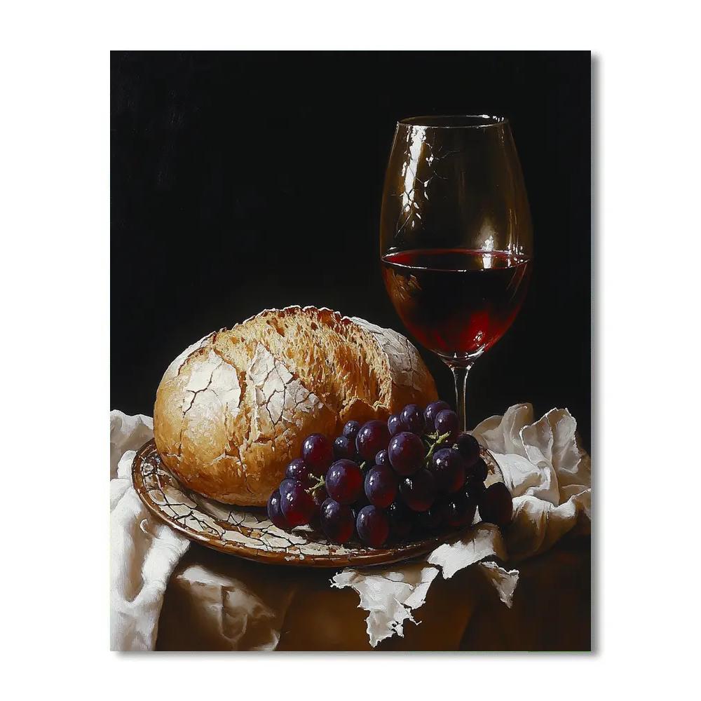 Caravaggio Inspired Still Life With Bread Wine And Grapes paint by color