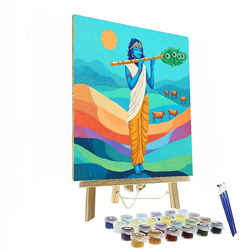 Krishna Playing Flute In The Rainbow Sand Dunes Paint by numbers kits