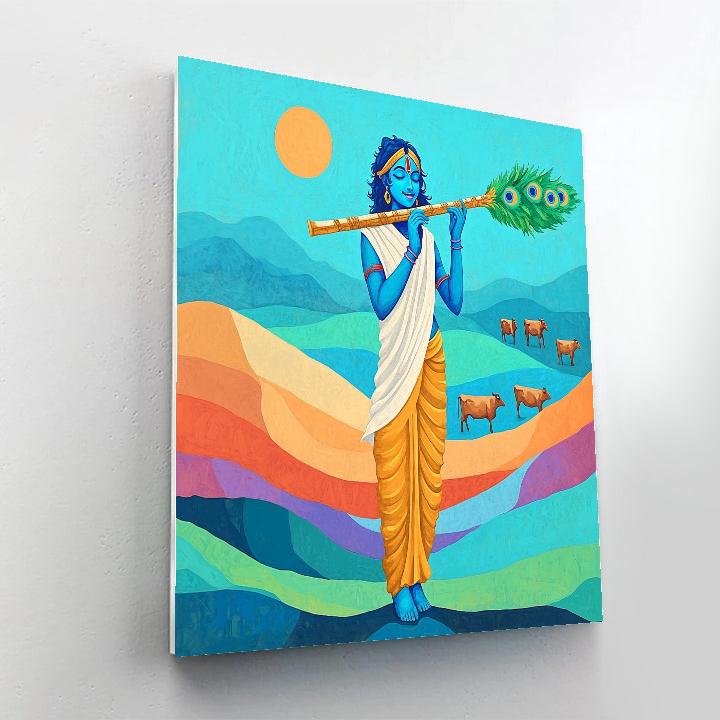 Krishna Playing Flute In The Rainbow Sand Dunes Paint by numbers kits