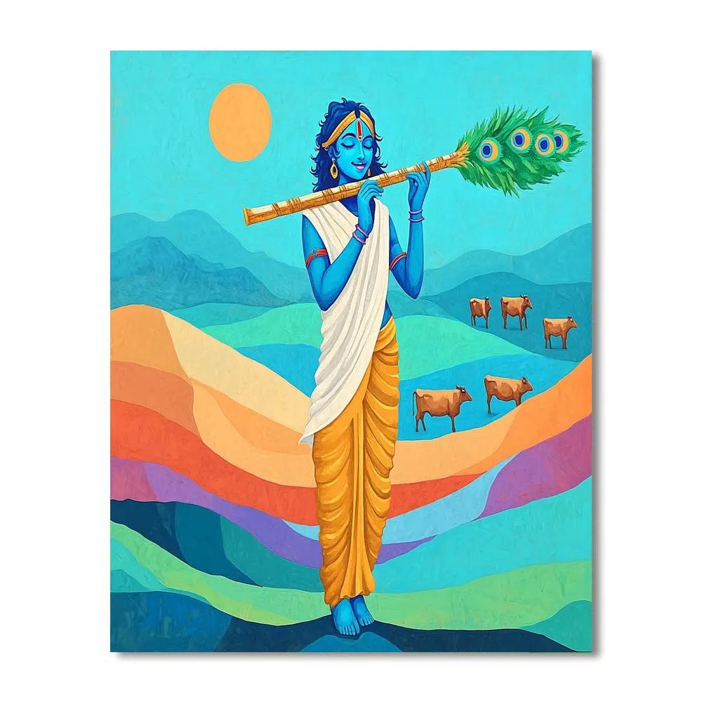 Krishna Playing Flute In The Rainbow Sand Dunes Paint by numbers kits