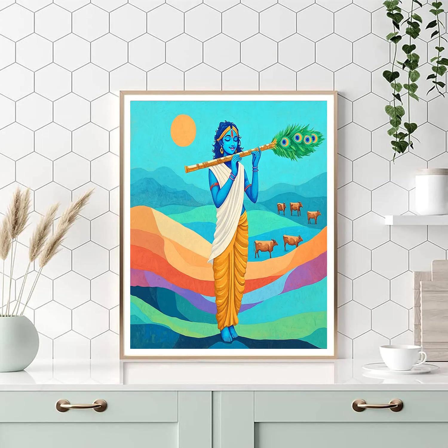 Krishna Playing Flute In The Rainbow Sand Dunes Paint by numbers kits