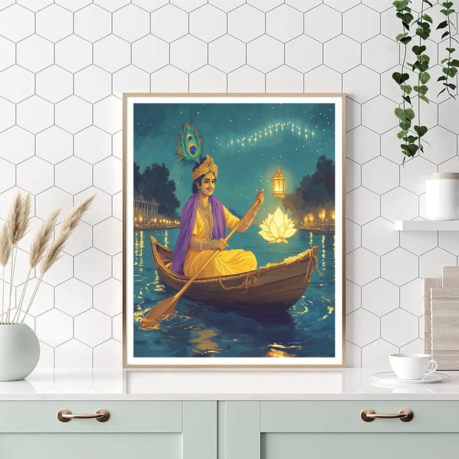 Krishna And The Lanterns Of The Milky Yamuna paint by numbers