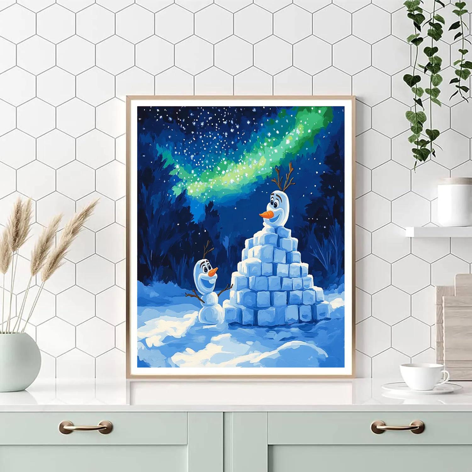 Olaf Winter Stardust Snow Fort Disney Inspired paint by number
