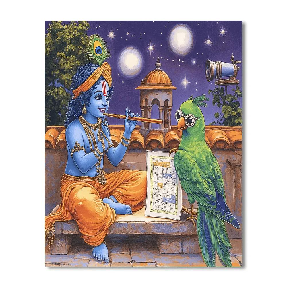 Krishna Teaching The Parrot Astronomer paint by color
