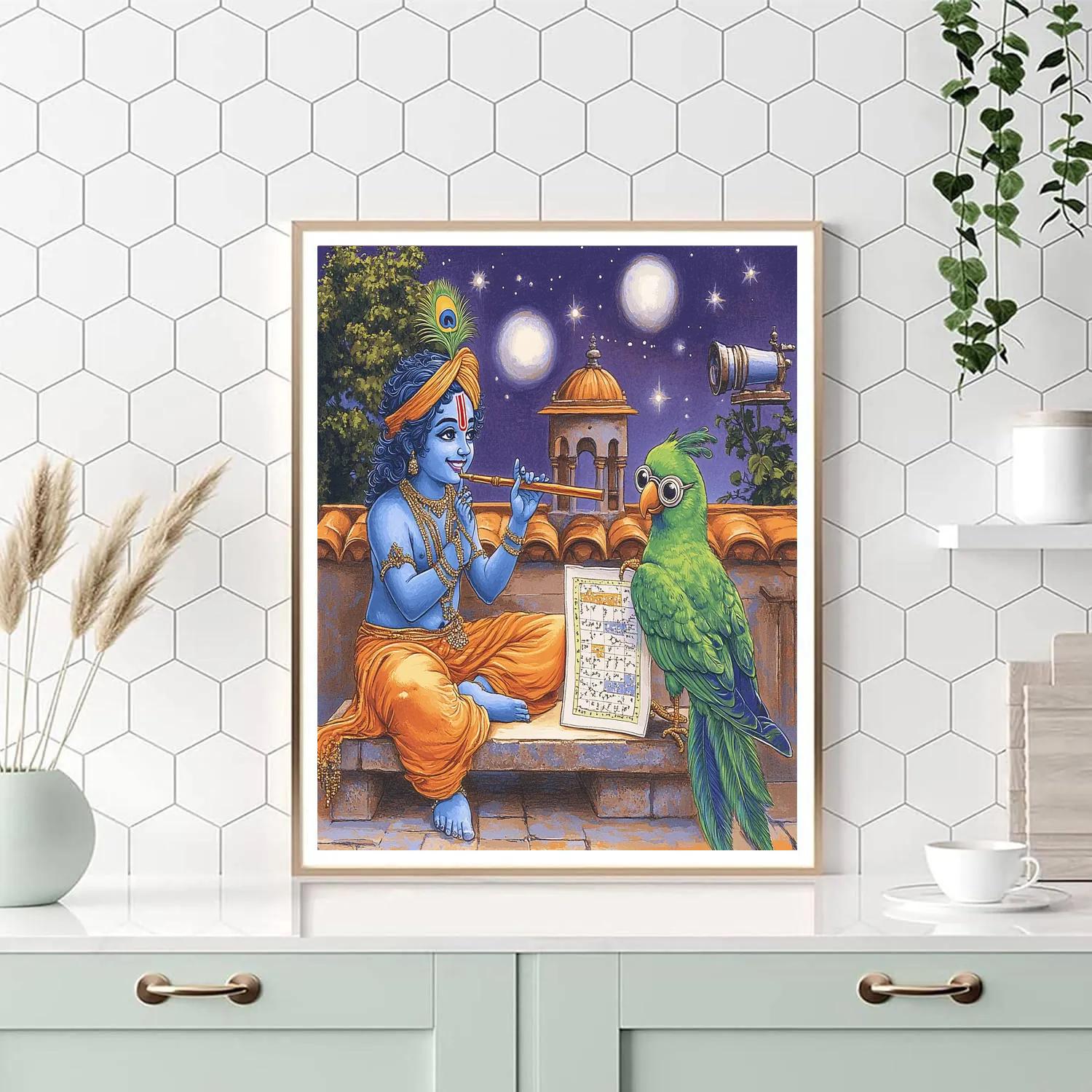 Krishna Teaching The Parrot Astronomer paint by color