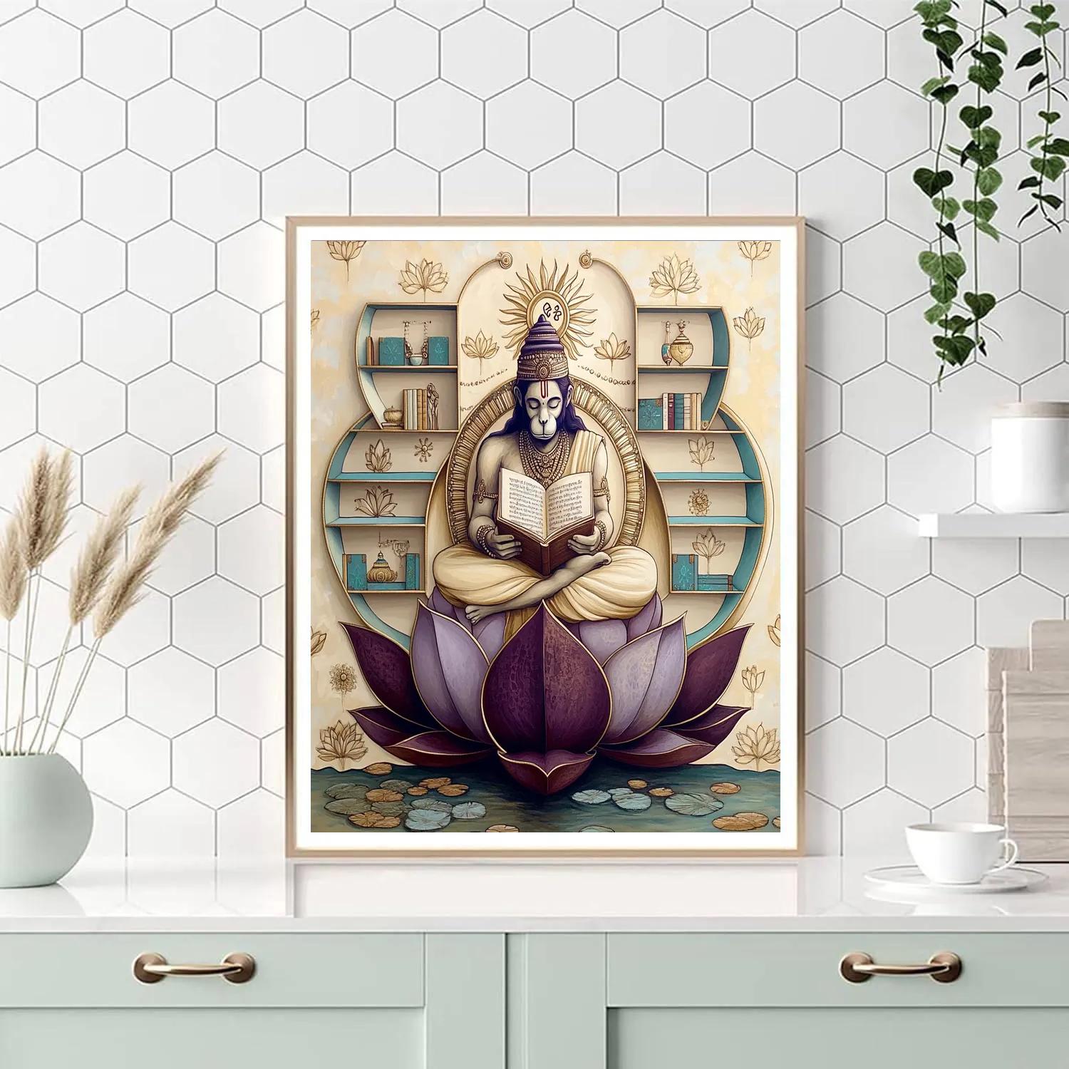 Hanuman In The Lotus Library Number painting