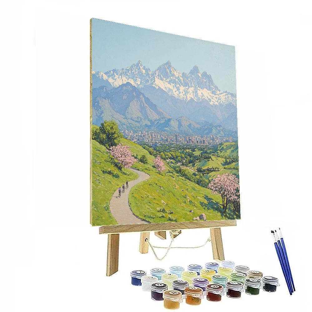 Mountain Backdrop City Park At Parque Metropolitano Santiago Chile paint by number