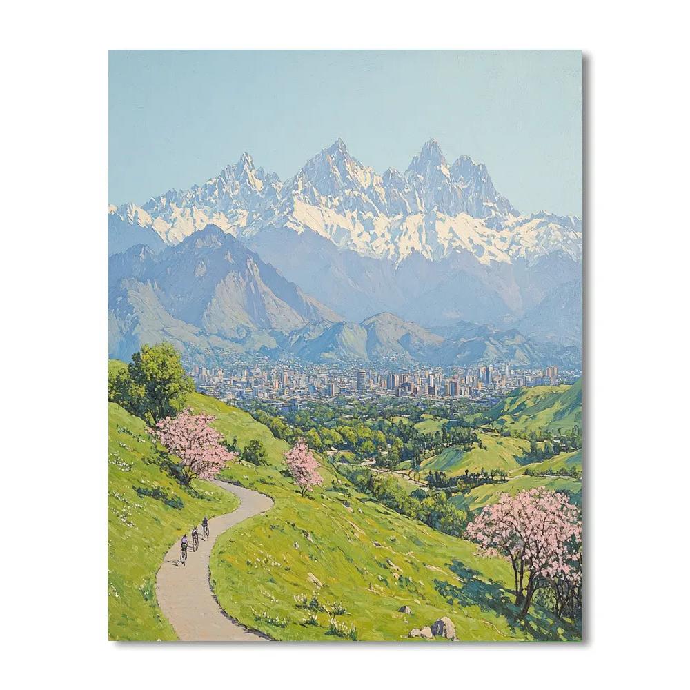 Mountain Backdrop City Park At Parque Metropolitano Santiago Chile paint by number