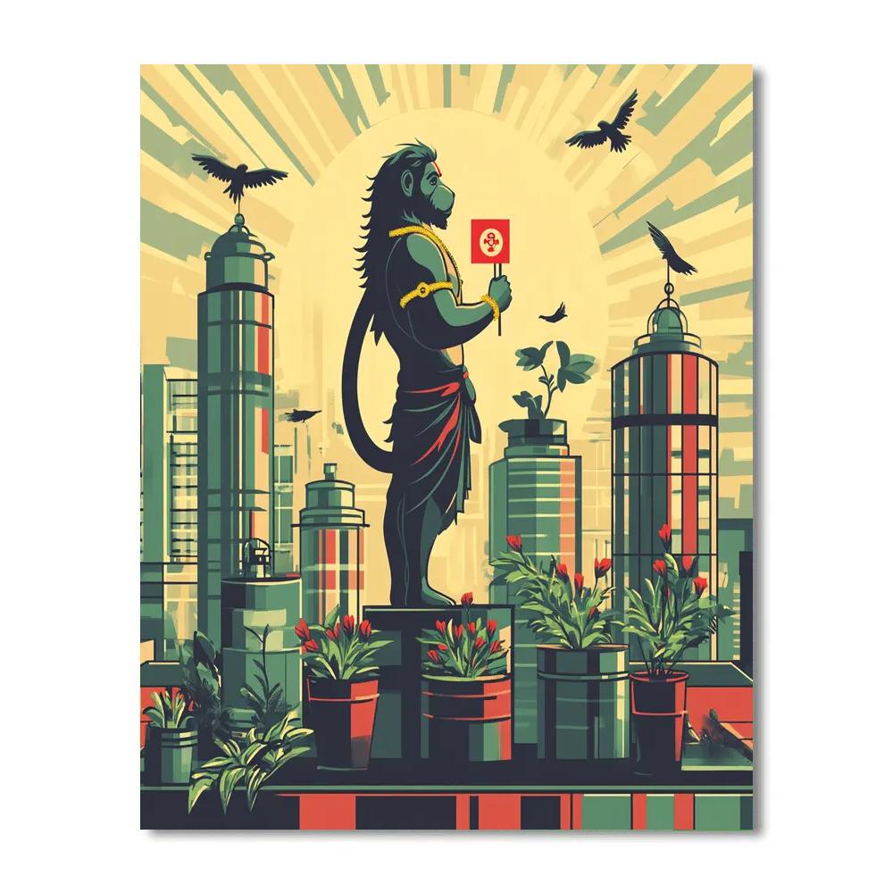 City Rooftop Protector Hanuman paint by numbers