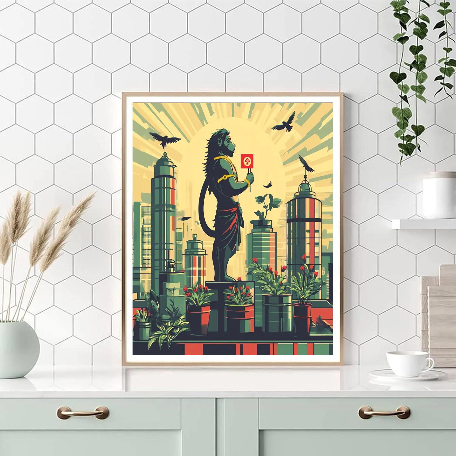 City Rooftop Protector Hanuman paint by numbers