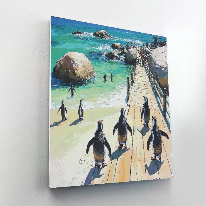 Coastal Boardwalk And Penguins At Boulders Beach Near Cape Town South Africa paint by color