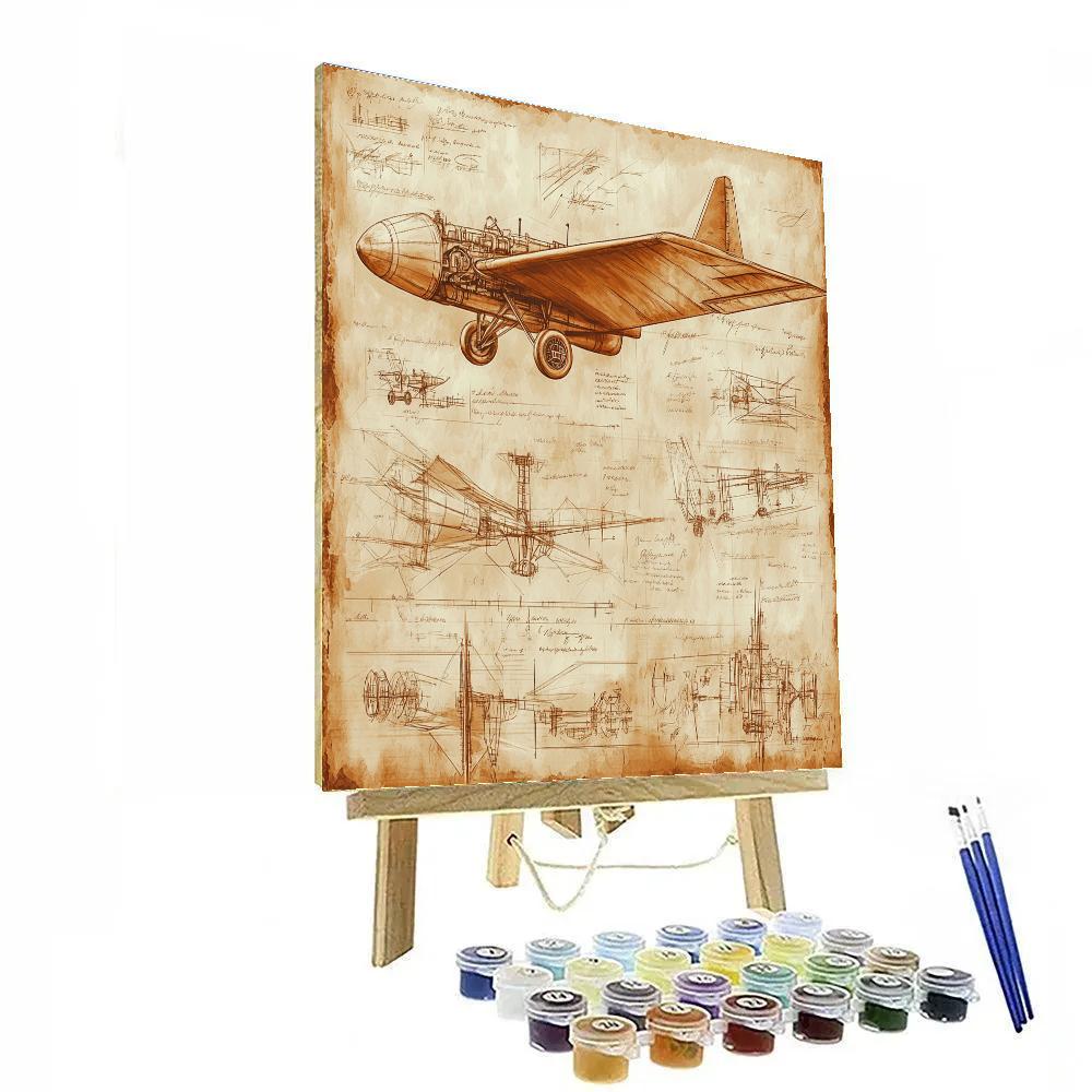 Leonardo Da Vinci Inspired Airplane Invention Study Numbered painting kits