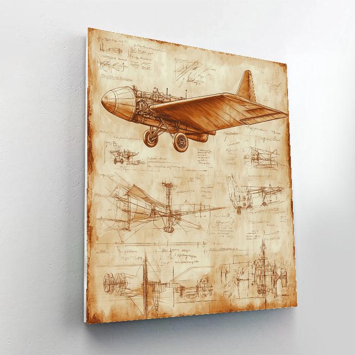 Leonardo Da Vinci Inspired Airplane Invention Study Numbered painting kits