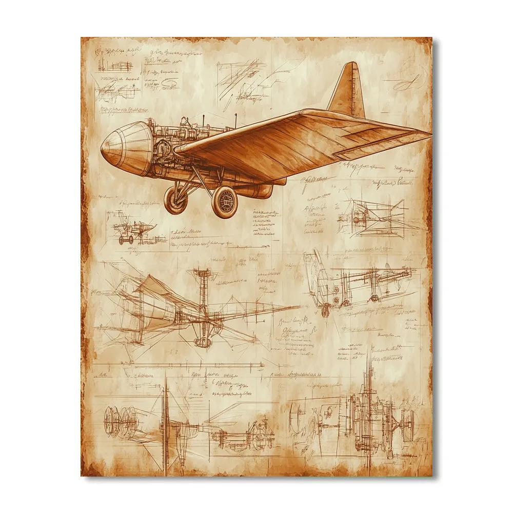 Leonardo Da Vinci Inspired Airplane Invention Study Numbered painting kits