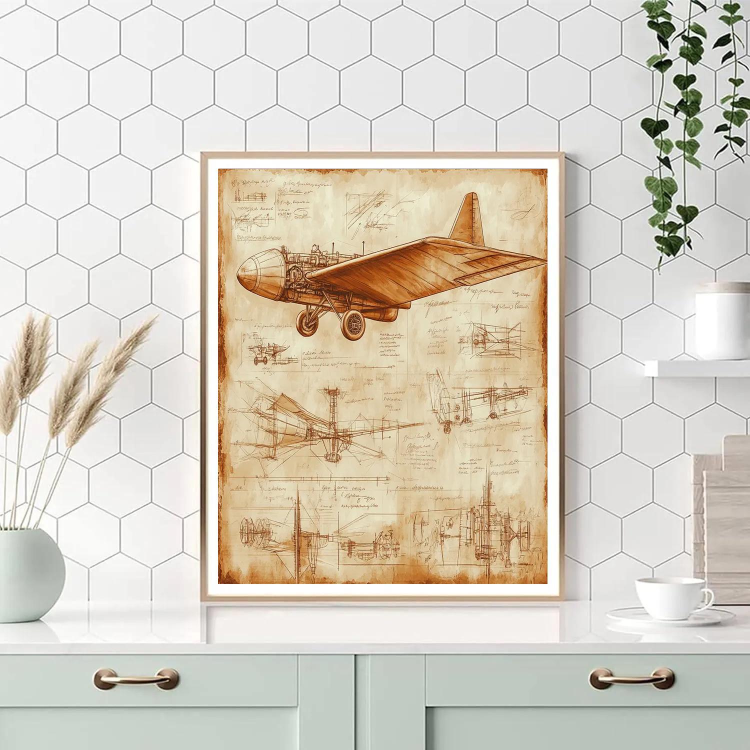 Leonardo Da Vinci Inspired Airplane Invention Study Numbered painting kits