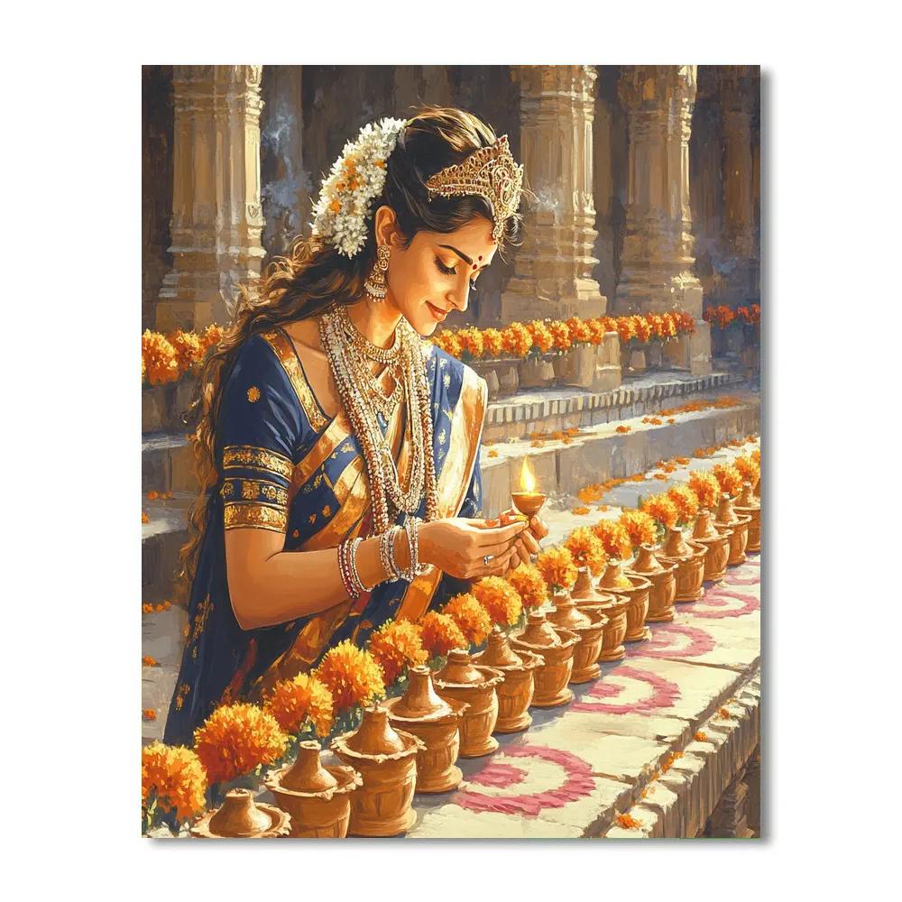 Temple Courtyard Parvati Lamp Festival Paint by numbers kits