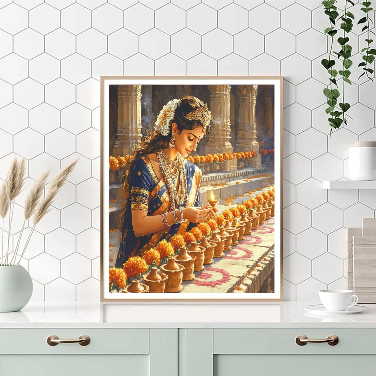 Temple Courtyard Parvati Lamp Festival Paint by numbers kits