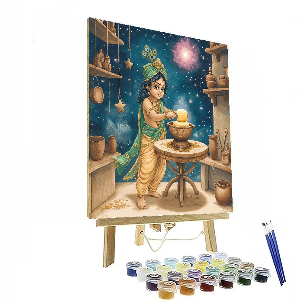 Krishna At The Celestial Butter Churn Workshop paint by color