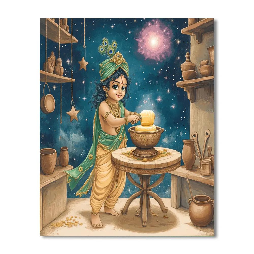 Krishna At The Celestial Butter Churn Workshop paint by color