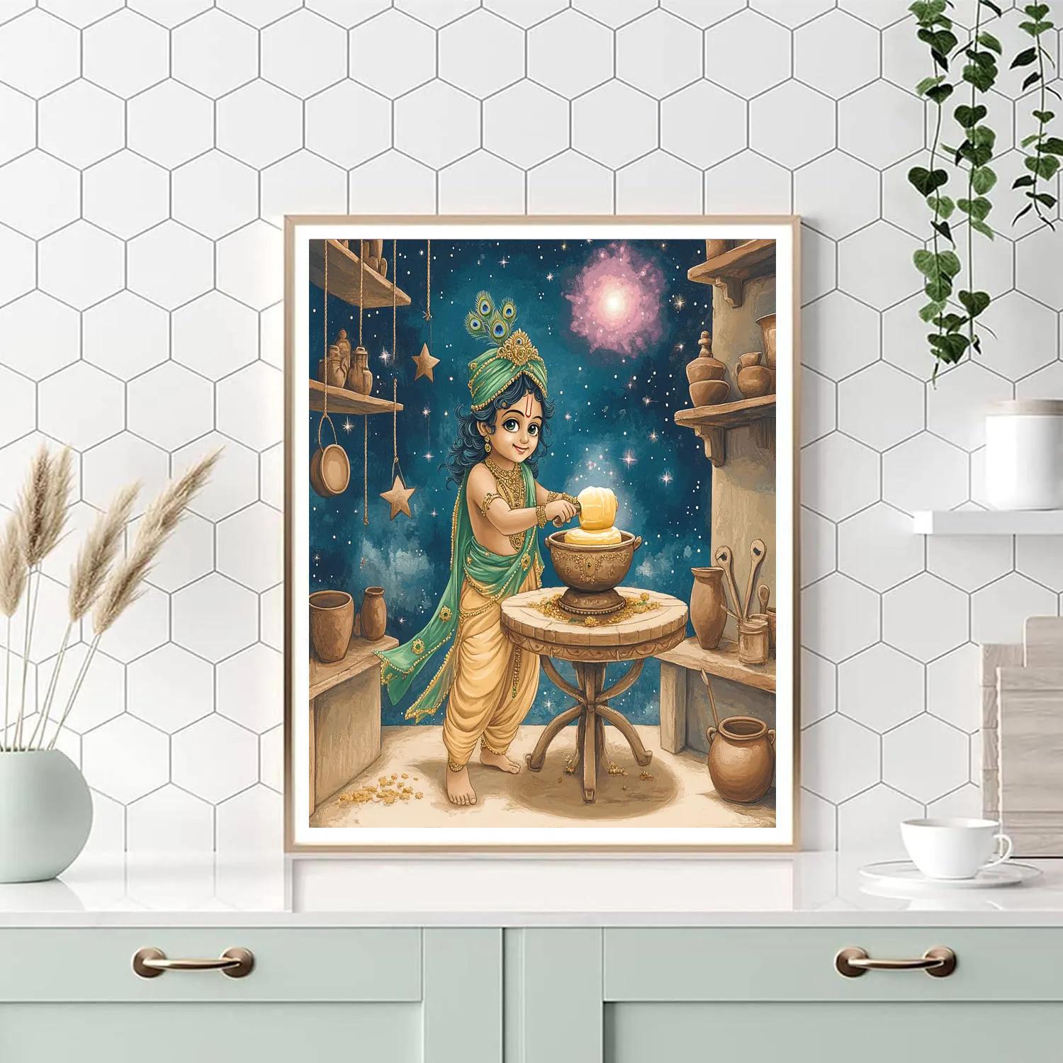 Krishna At The Celestial Butter Churn Workshop paint by color