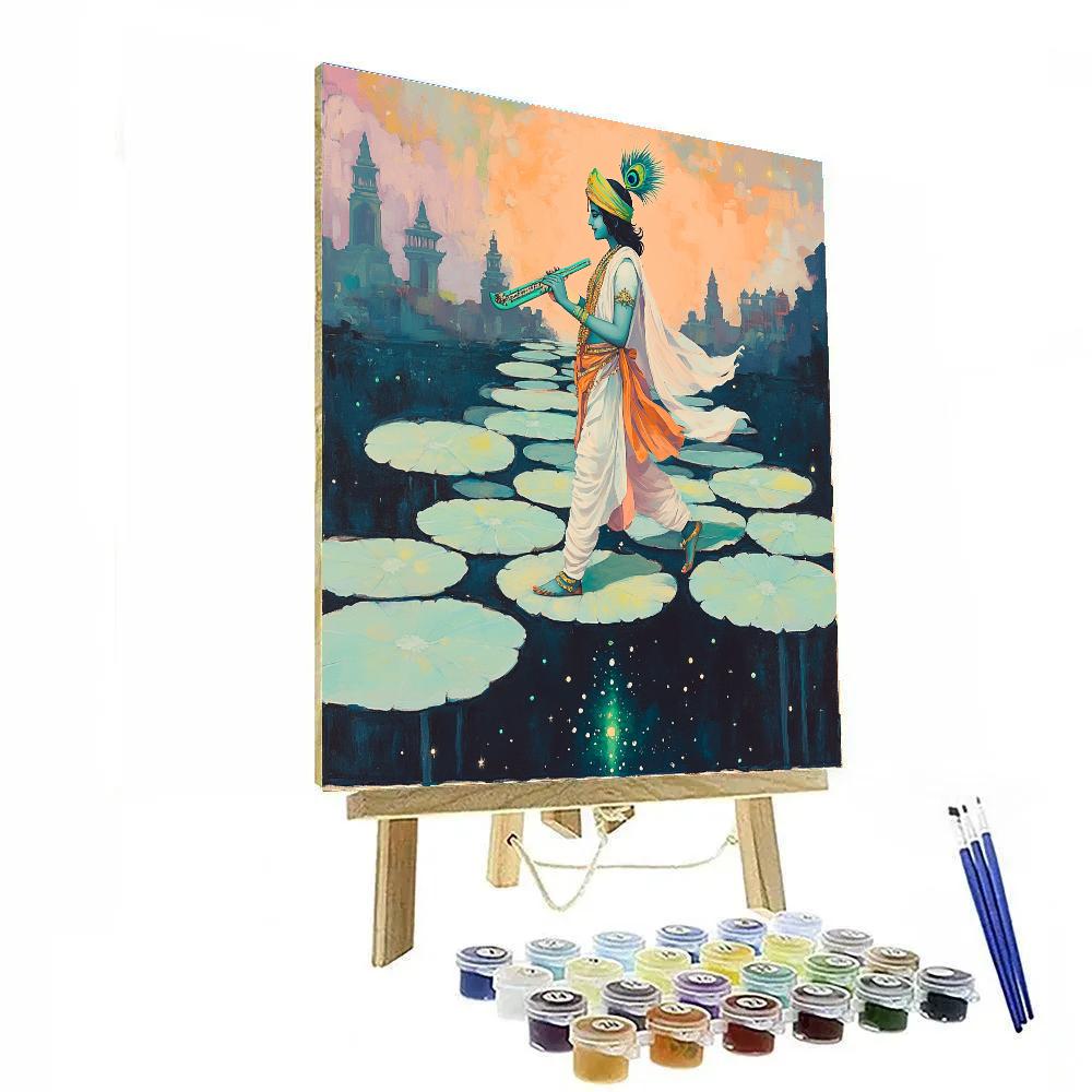 Krishna And The Lotus Bridge Over Starlight paint by number